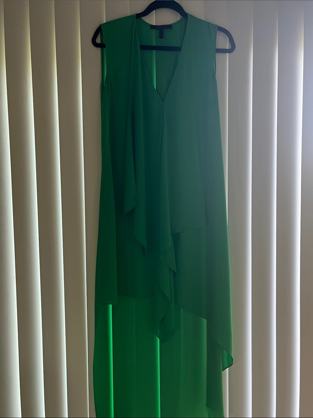 BCBGMaxAzria Emerald Green Sleeveless Cascade Dress